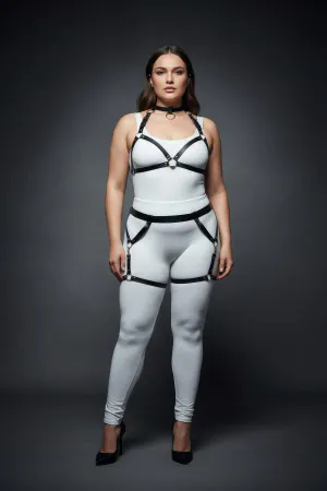 Black Faux Leather Caged Body Harness Set with Garter Thigh Straps