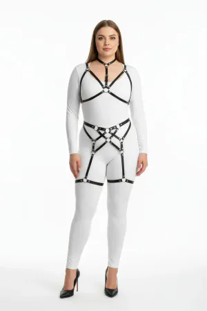 Black Full Body Harness Set Plus Size Vegan Leather Garter Straps