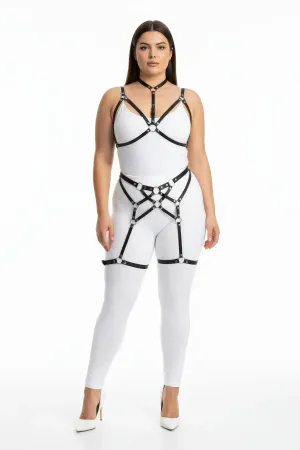 Black Full Body Harness Set Plus Size Vegan Leather Garter Straps