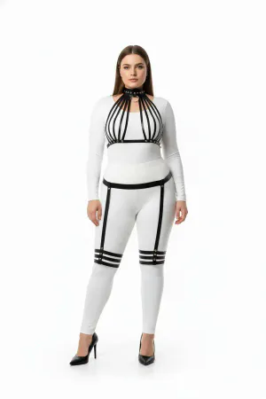Black Faux Leather Full Body Harness with Thigh Garters Women