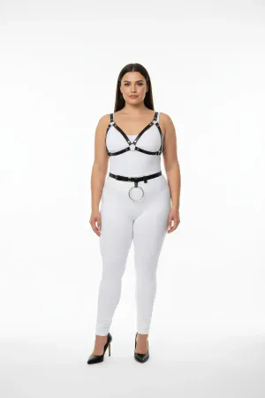 Black Faux Leather Harness Bra and Waist Belt Set O-Ring