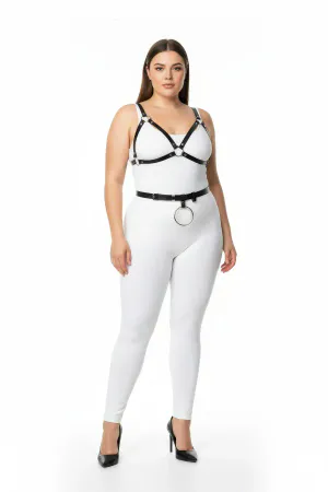 Black Faux Leather Harness Bra and Waist Belt Set O-Ring