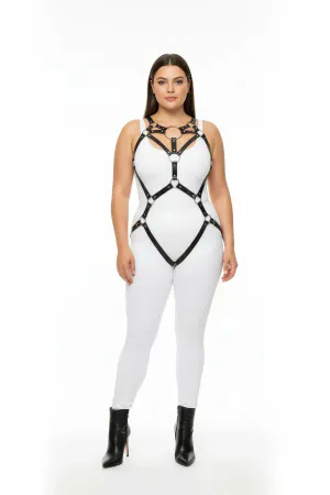 Black Faux Leather Full Body Harness O-Ring Detail Plus Size
