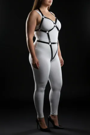 Black Vegan Leather Full Body Harness with O-Ring Straps for Women