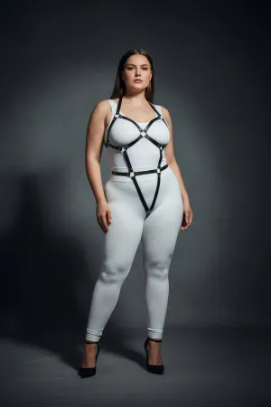 Black Vegan Leather Full Body Harness with O-Ring Straps for Women