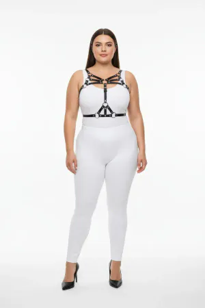 Black Faux Leather Strappy Body Harness with O-Ring Details
