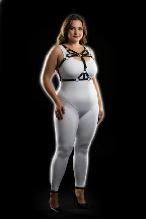 Black Faux Leather Strappy Body Harness with O-Ring Details