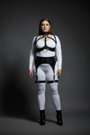 Black Faux Leather Full Body Harness with Garter Belt and Thigh Straps Plus Size