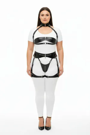 Black Faux Leather Full Body Harness Women Adjustable Straps Glossy Finish