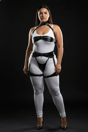 Black Faux Leather Full Body Harness Women Adjustable Straps Glossy Finish