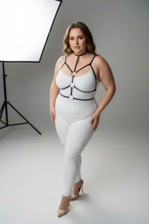 Black Faux Leather Strappy Body Harness with Double O-Ring Detail