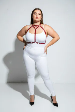Red Faux Leather Strappy Body Harness with O-Ring Detail