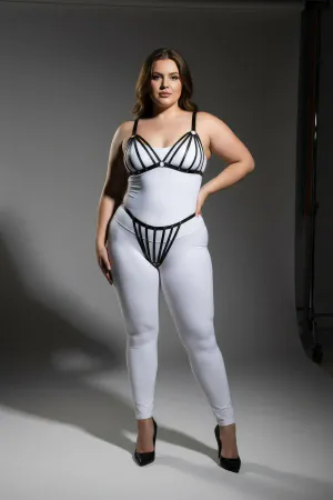 Black Faux Leather Strappy Harness Bra and Thong Set Plus Size