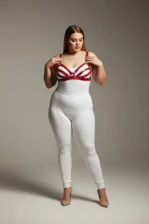 Red Faux Leather Strappy Harness Bra Plus Size Adjustable