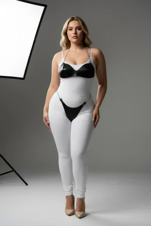 Black Faux Leather Bra and Garter Harness Set on Plus Size Model