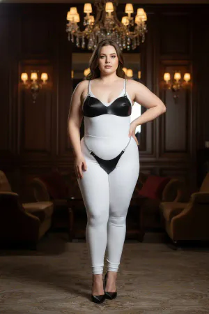 Black Faux Leather Bra and Garter Harness Set on Plus Size Model