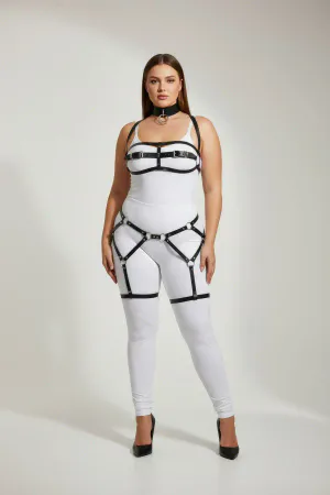 Black Faux Leather Full Body Harness with O-Rings and Adjustable Straps