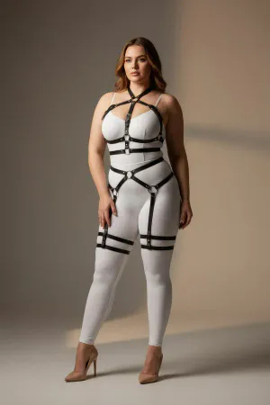 Black Faux Leather Full Body Harness Women Plus Size Adjustable Straps