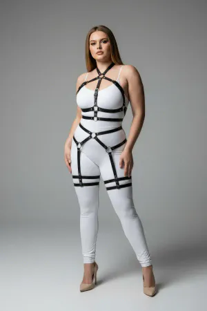 Black Faux Leather Full Body Harness Women Plus Size Adjustable Straps