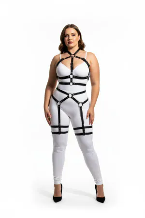 Black Faux Leather Full Body Harness Women Plus Size Adjustable Straps
