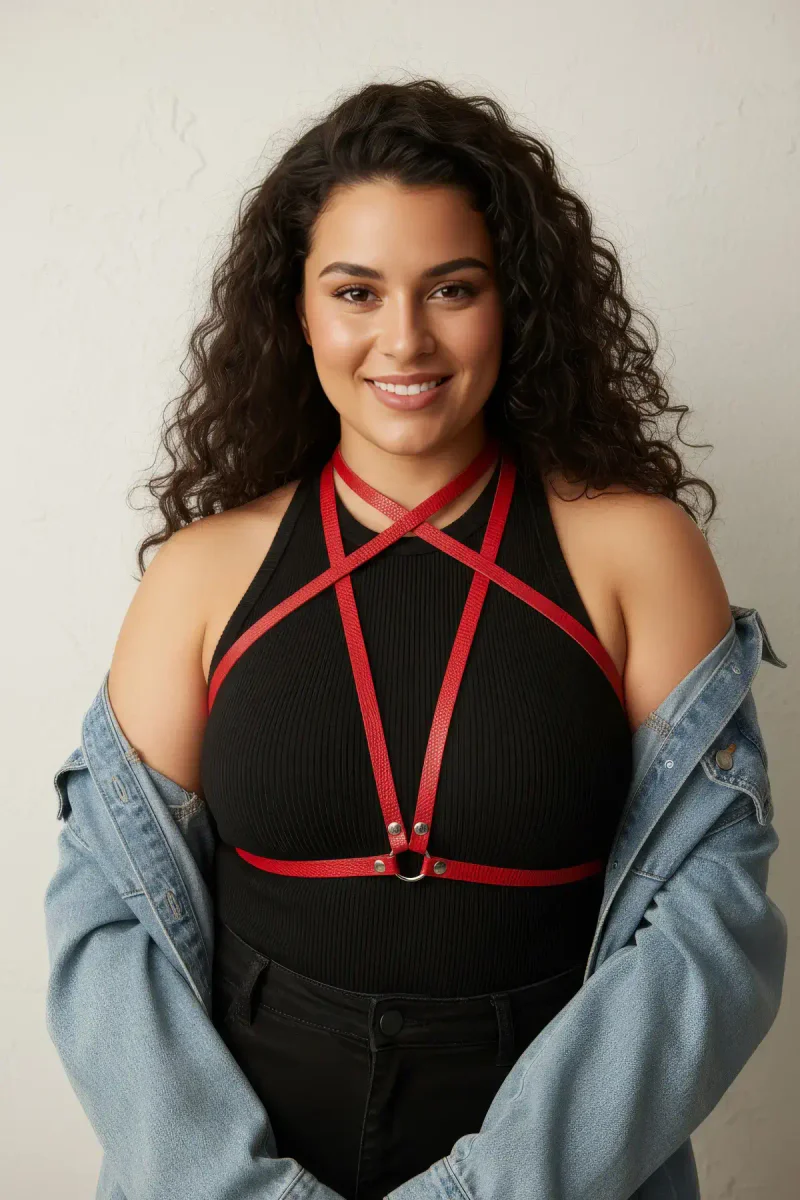 Overbust Harness Fashion Accessory Red Criss