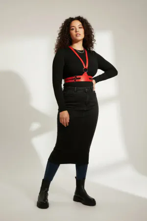 Red Faux Leather Chest Harness Women Plus Size O-Ring Design
