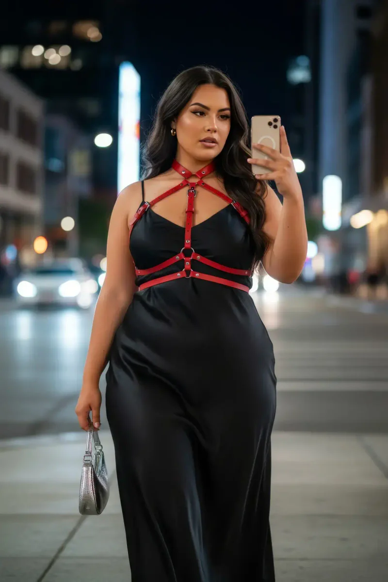 Red Fashion Harness Accessory layered over a summer