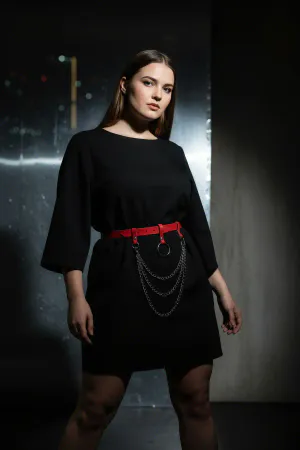 Red Faux Leather Waist Harness Belt Women Silver O-Ring Chains
