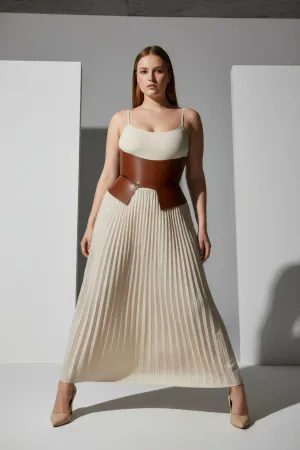 Tan Faux Leather Waspie Waist Cinch Belt Women Structured