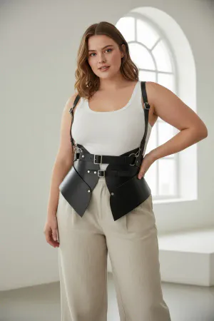 Black Faux Leather Corset Harness Belt Women Sculpted Waist Panels