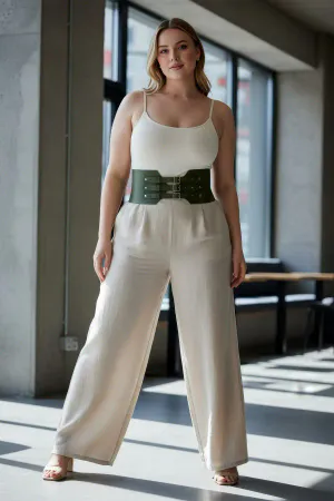 Olive Green Wide Waist Harness Belt Vegan Leather Triple Buckle