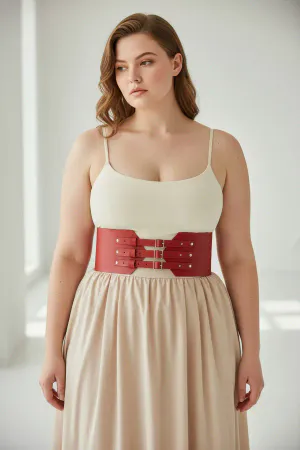 Red Faux Leather Corset Waist Harness Belt Studded Women