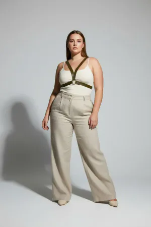 Olive Green Faux Leather Minimalist Chest Harness O-Ring Adjustable Straps