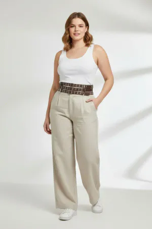 Dark Brown Faux Leather Three-Strap Waist Harness Belt with Silver Eyelets