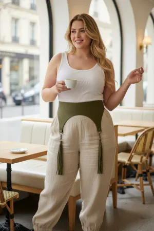Olive Green Vegan Leather High-Waisted Underbust Harness with Tassel Garters