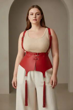 Red Vegan Leather Waist Cincher Harness Women Adjustable Straps