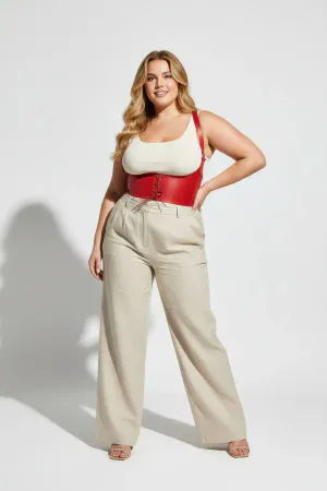 Red Faux Leather Corset Belt with Shoulder Straps Front View
