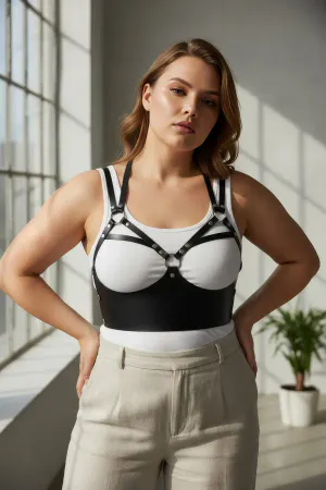 Black Faux Leather Underbust Chest Harness Women Studded Details