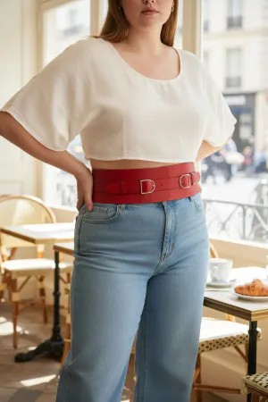 Red Faux Leather Wide Waist Harness Double Buckle Women