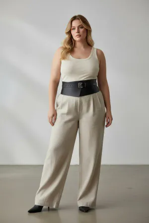 Black Faux Leather Wide Corset Waist Belt Women Adjustable Buckle