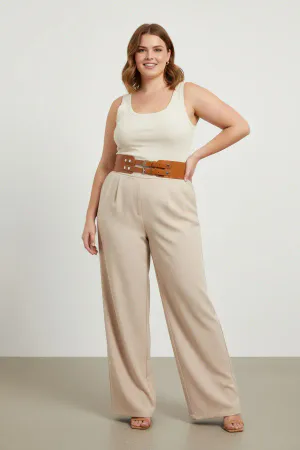 Tan Faux Leather Wide Corset Belt Double Buckle Waist Cinching