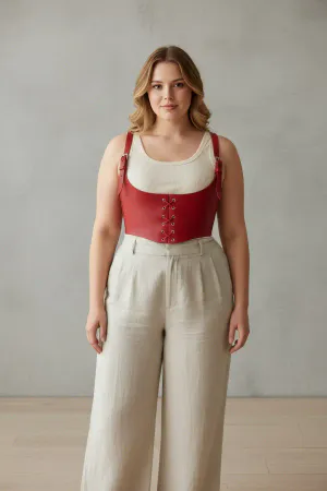 Red Faux Leather Underbust Corset Harness Women Laced Front
