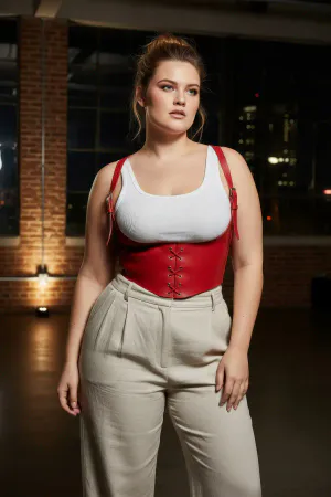 Red Faux Leather Underbust Corset Harness Women Laced Front